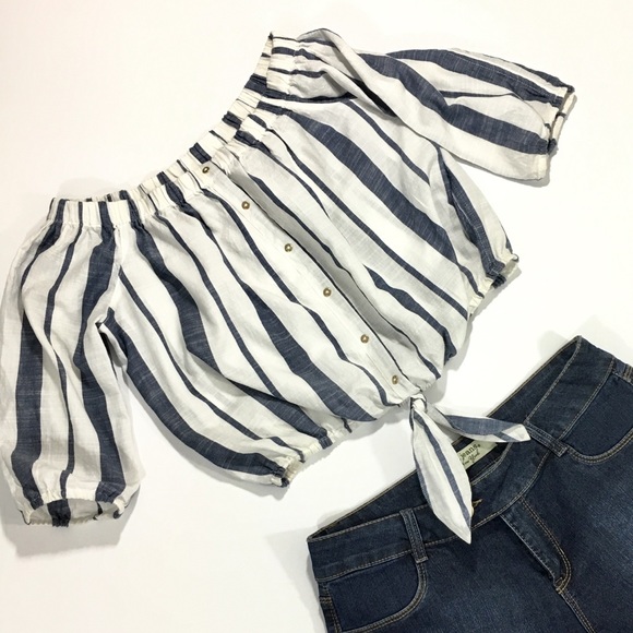 River Island Tops - RIVER ISLAND Blue White Stripe Tie Crop Top, 10